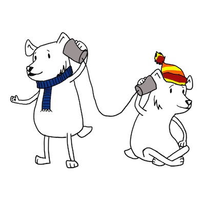A bear performing an act of kindness - phoning a friend. Part of the Acts of Kindness Advent Calendar by Noomii.com.
